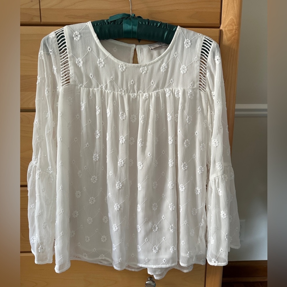Loft Daisy Bell Sleeve Top White Eyelet